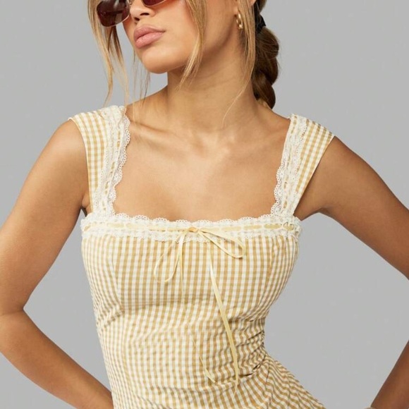 Missguided Yellow Checkered Mini Dress NWT - Picture 2 of 7